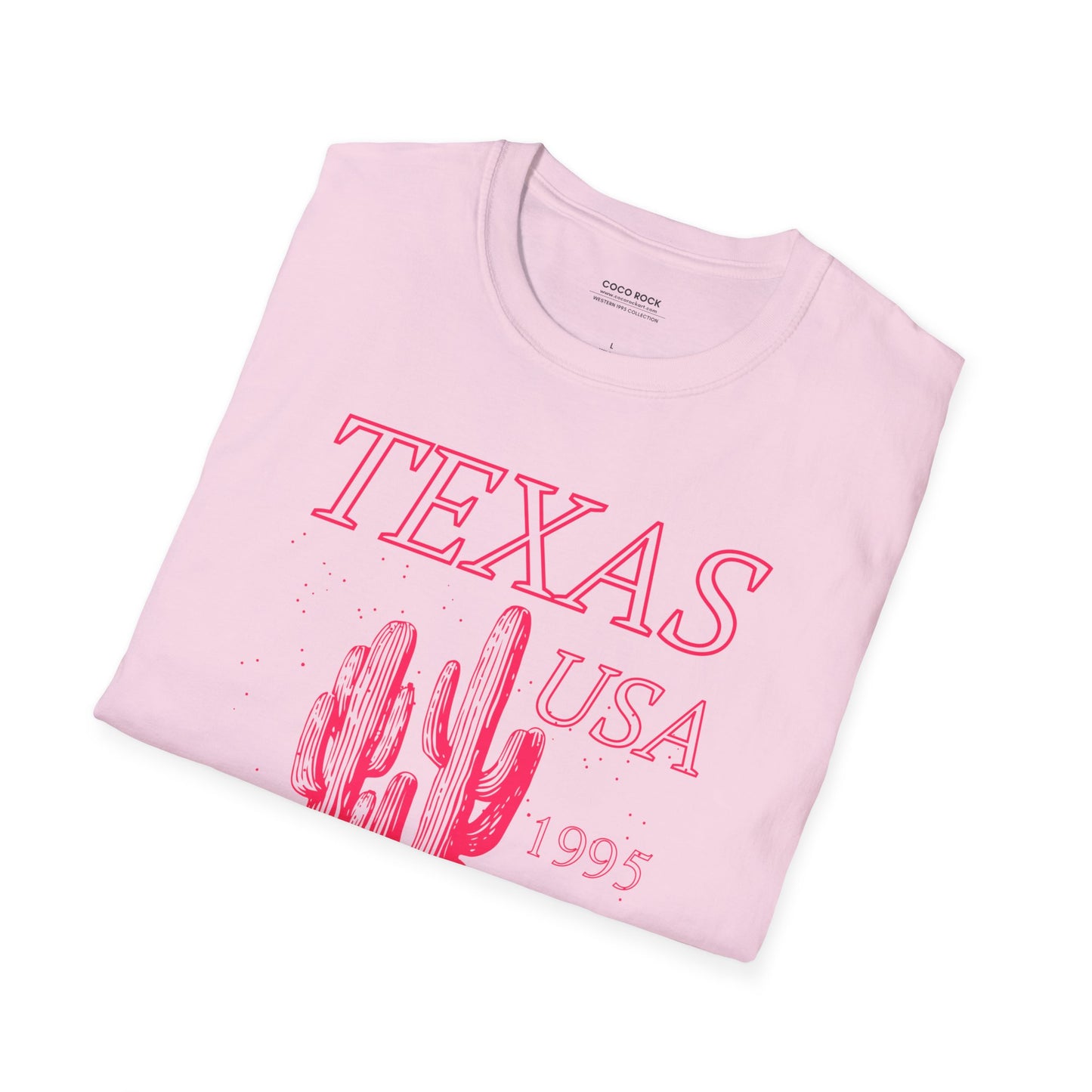 Texas, USA, Pink Desert Cactus Graphic T-Shirt, Western 1995 Graphic Tee Collection