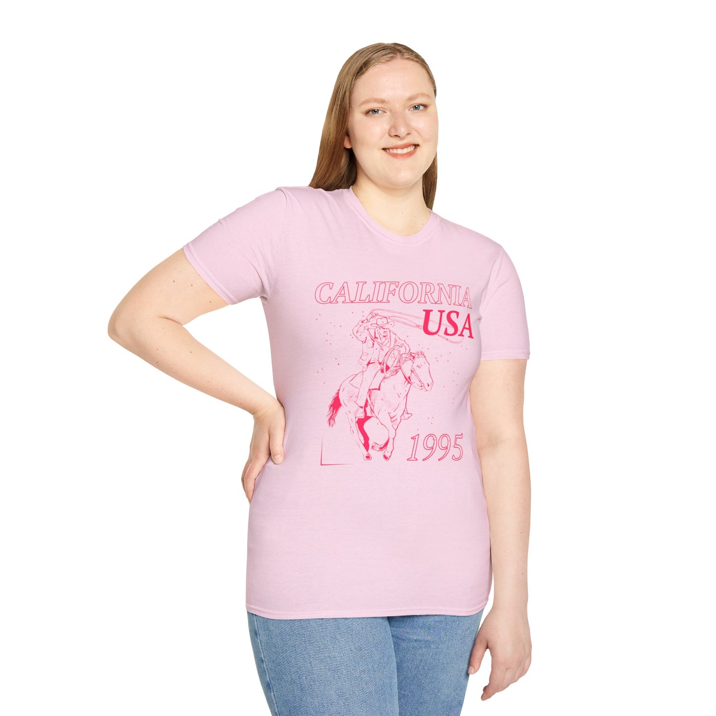 California, USA, Pink Cowboy Lasso Graphic T-Shirt, Western 1995 Graphic Tee Collection