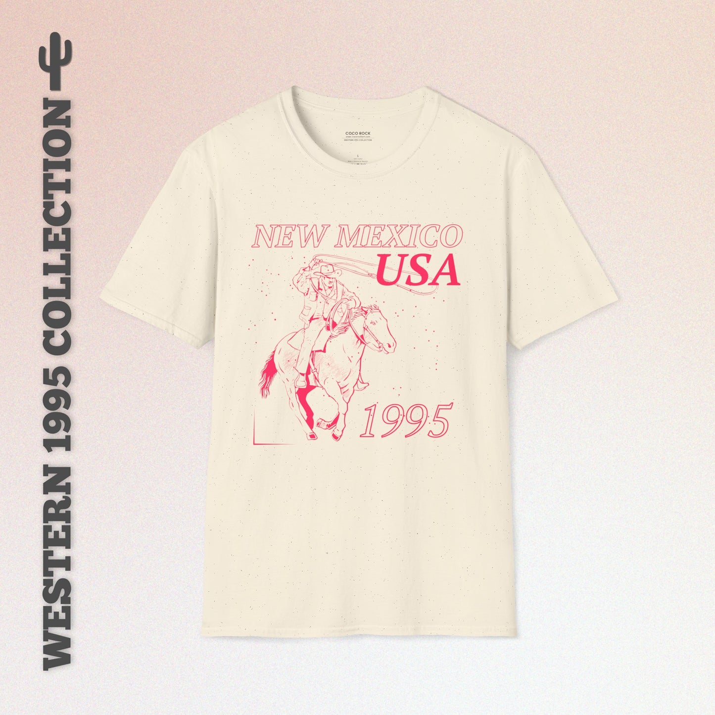 New Mexico, USA, Pink Cowboy Lasso Graphic T-Shirt, Western 1995 Graphic Tee Collection