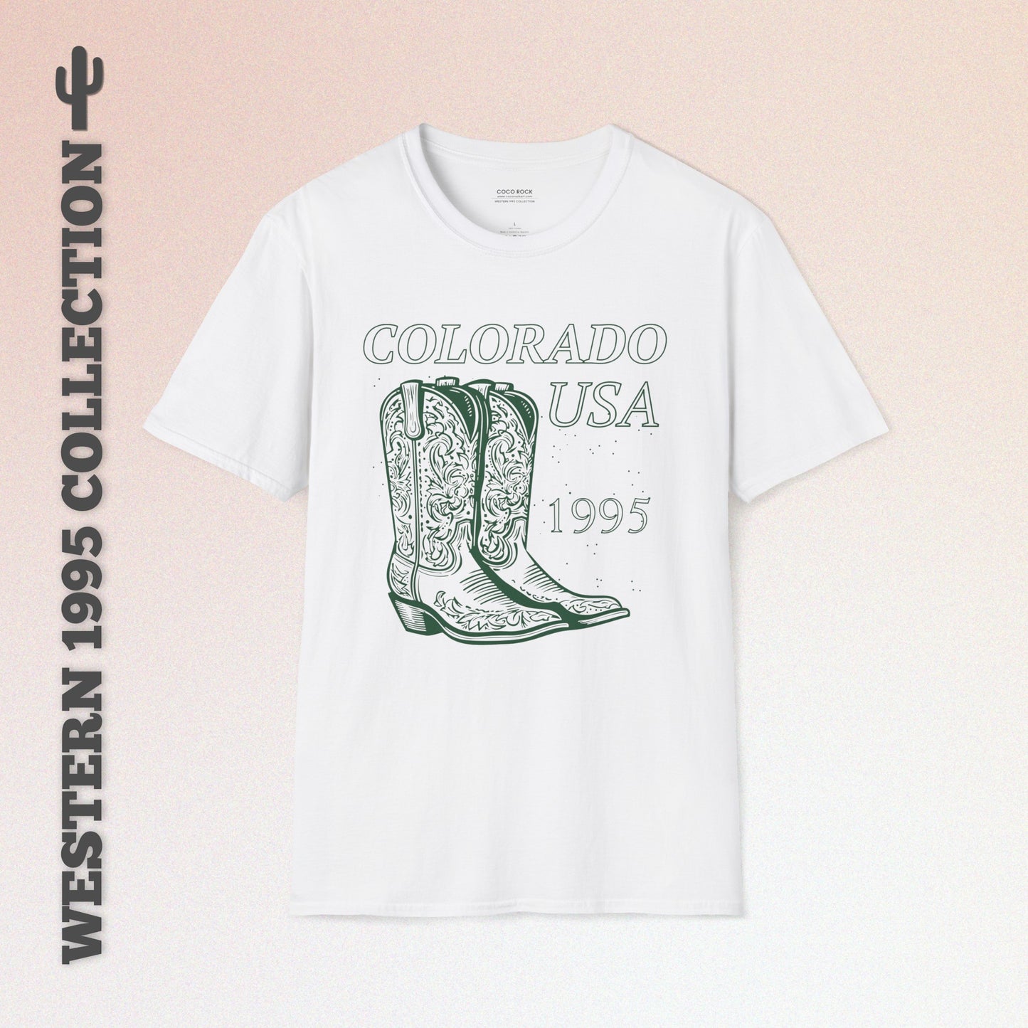 Colorado, USA, Green Cowboy Boots Graphic T-Shirt, Western 1995 Graphic Tee Collection