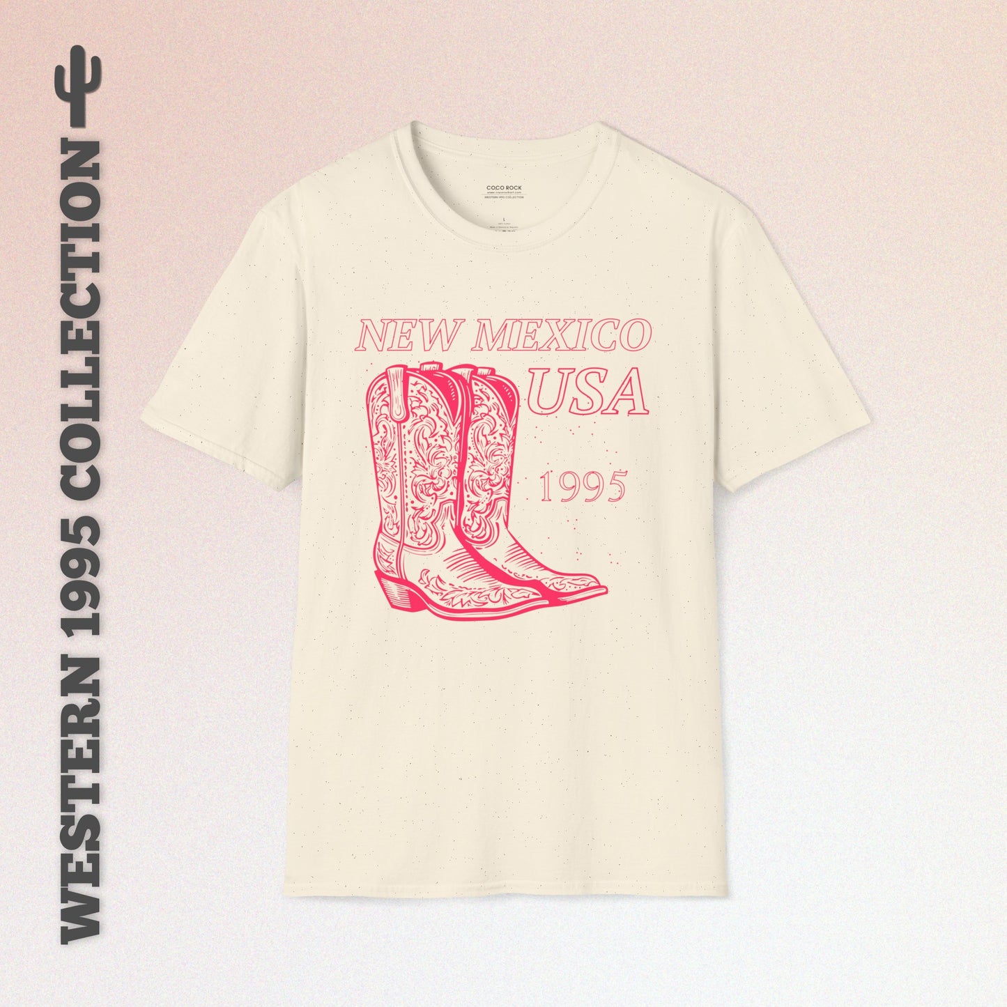 New Mexico, USA, Pink Cowboy Boots Graphic T-Shirt, Western 1995 Graphic Tee Collection