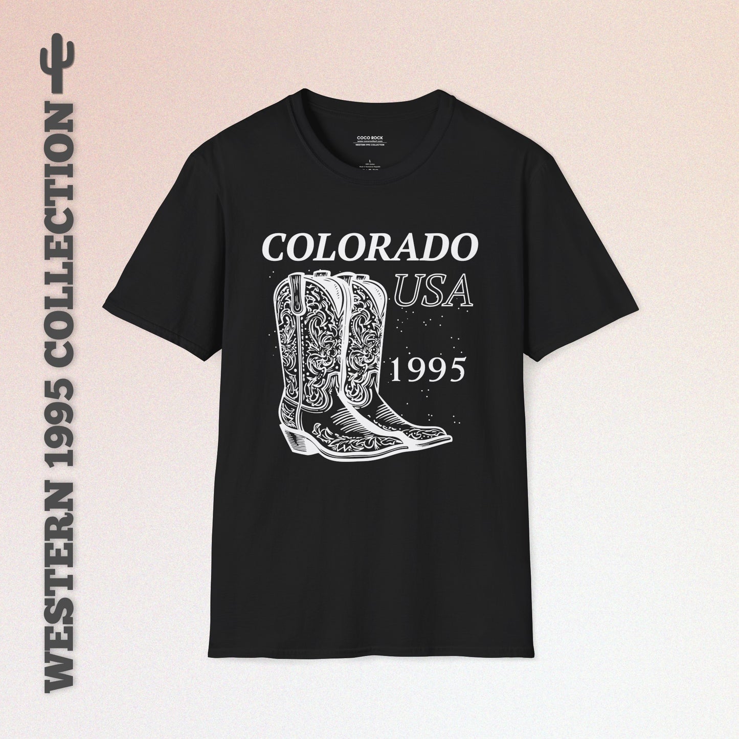 Colorado, USA, White Cowboy Boots Graphic T-Shirt, Western 1995 Graphic Tee Collection