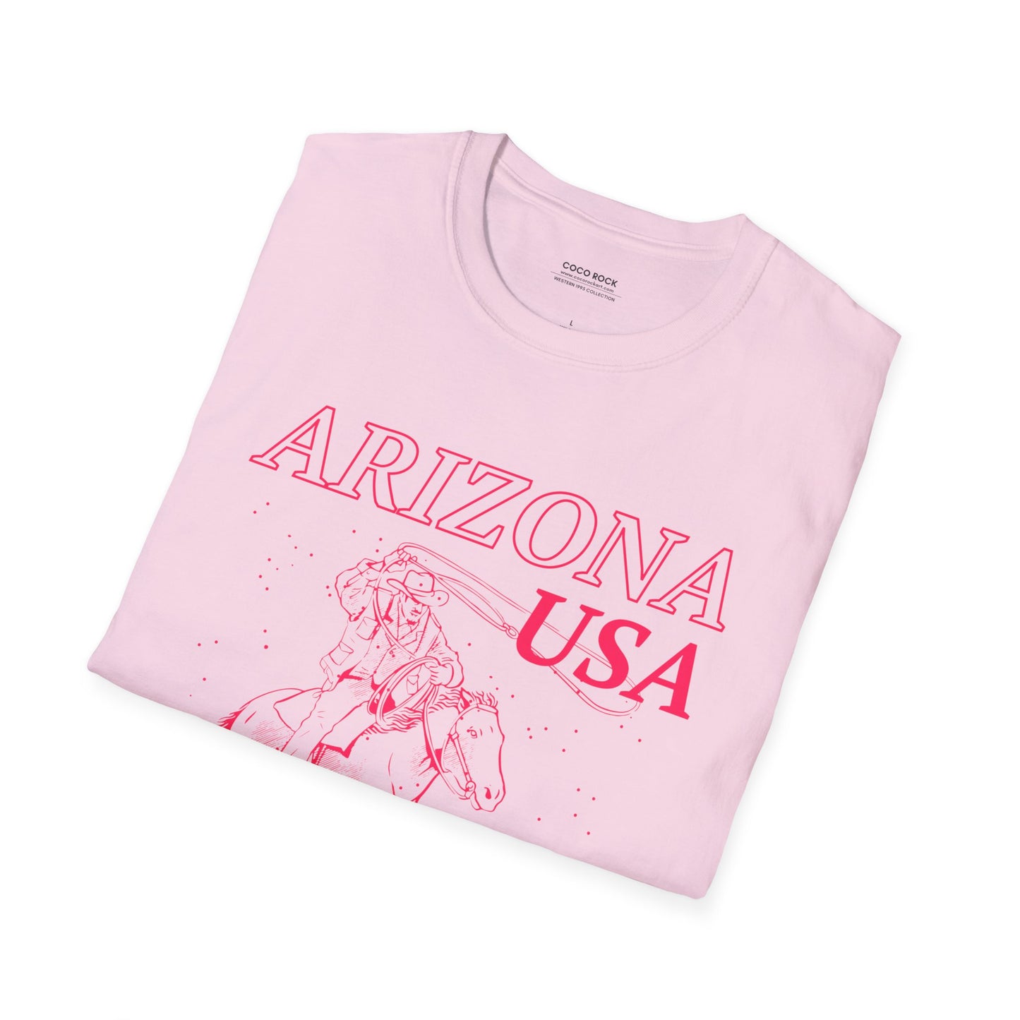 Arizona, USA, Pink Cowboy Lasso Graphic T-Shirt, Western 1995 Graphic Tee Collection