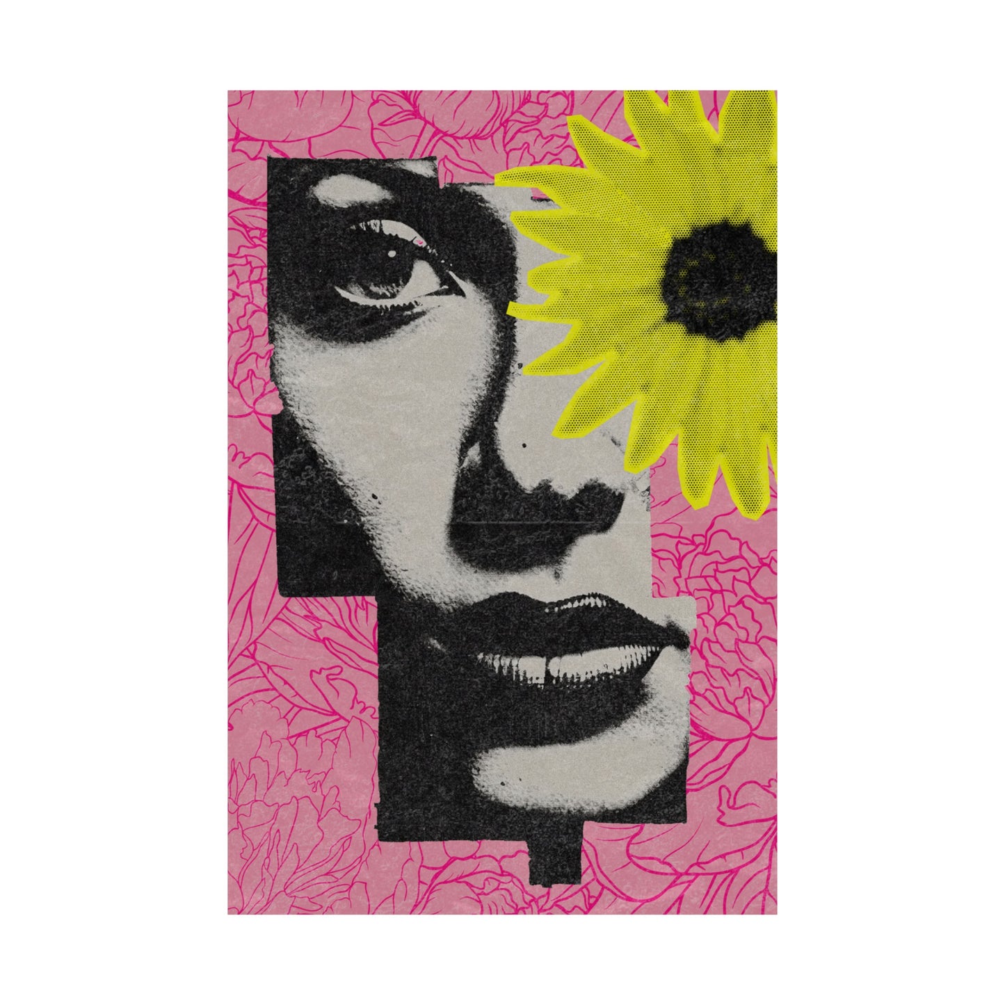 Eclectic Mixed Media Art - Pink, Face with Flower - Matte Vertical Posters