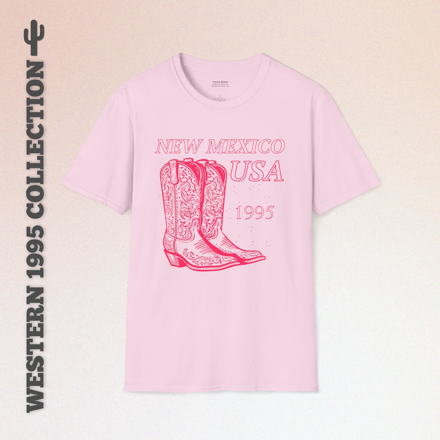 New Mexico, USA, Pink Cowboy Boots Graphic T-Shirt, Western 1995 Graphic Tee Collection