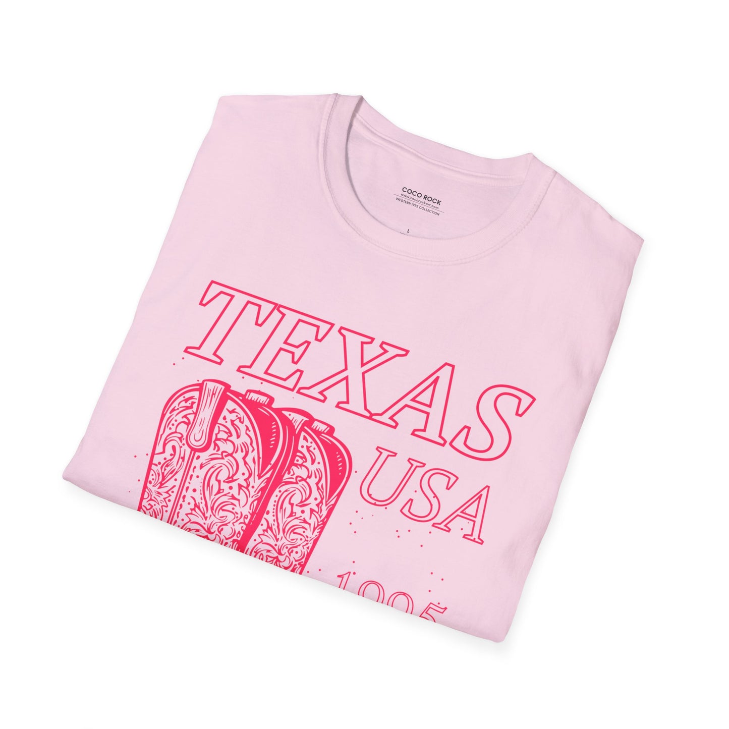 Texas, USA, Pink Cowboy Boots Graphic T-Shirt, Western 1995 Graphic Tee Collection