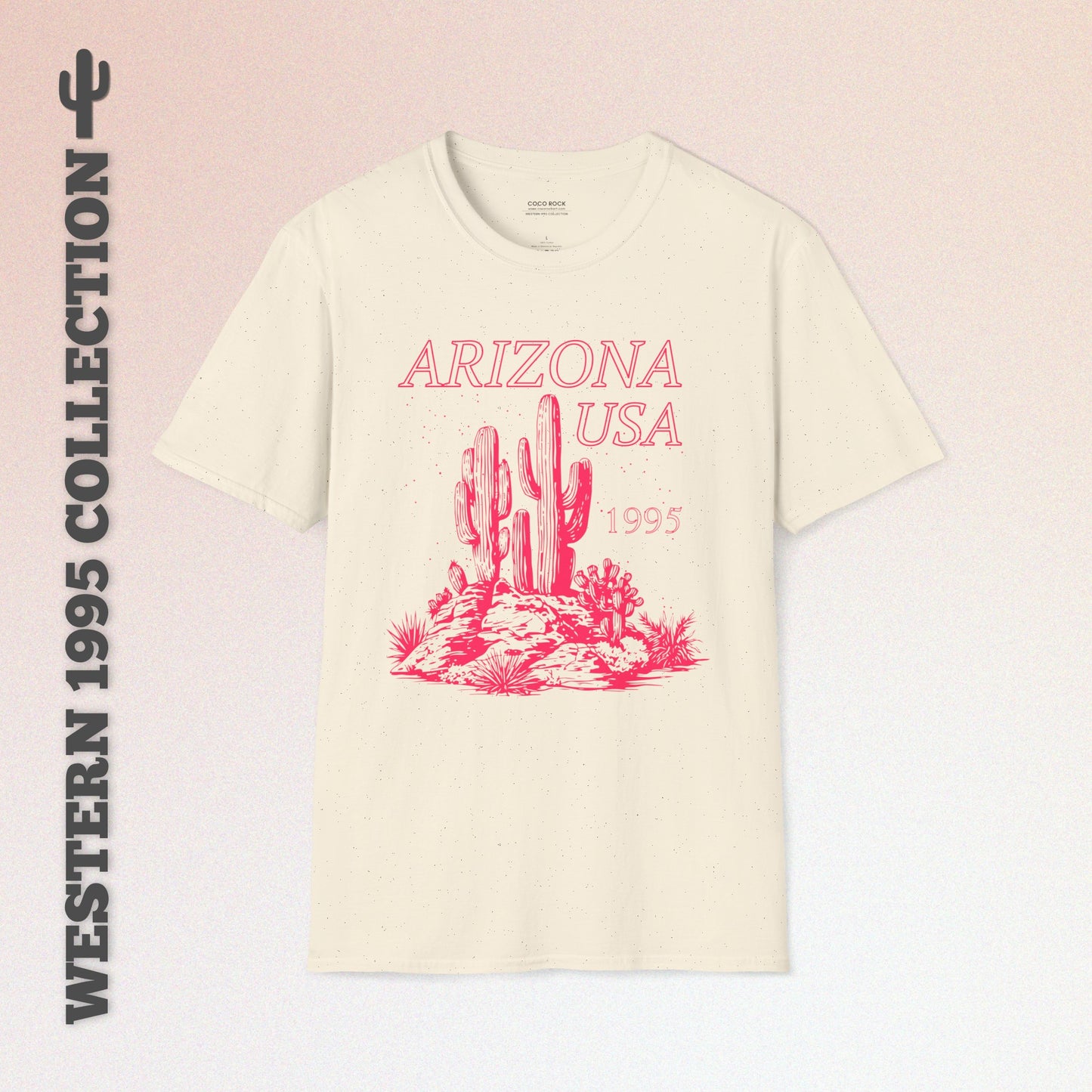 Arizona, USA, Pink Desert Cactus Graphic T-Shirt, Western 1995 Graphic Tee Collection