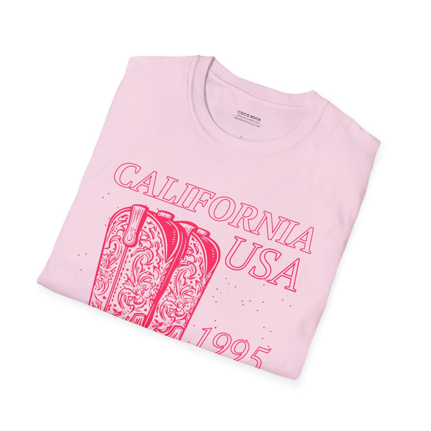 California, USA, Pink Cowboy Boots Graphic T-Shirt, Western 1995 Graphic Tee Collection