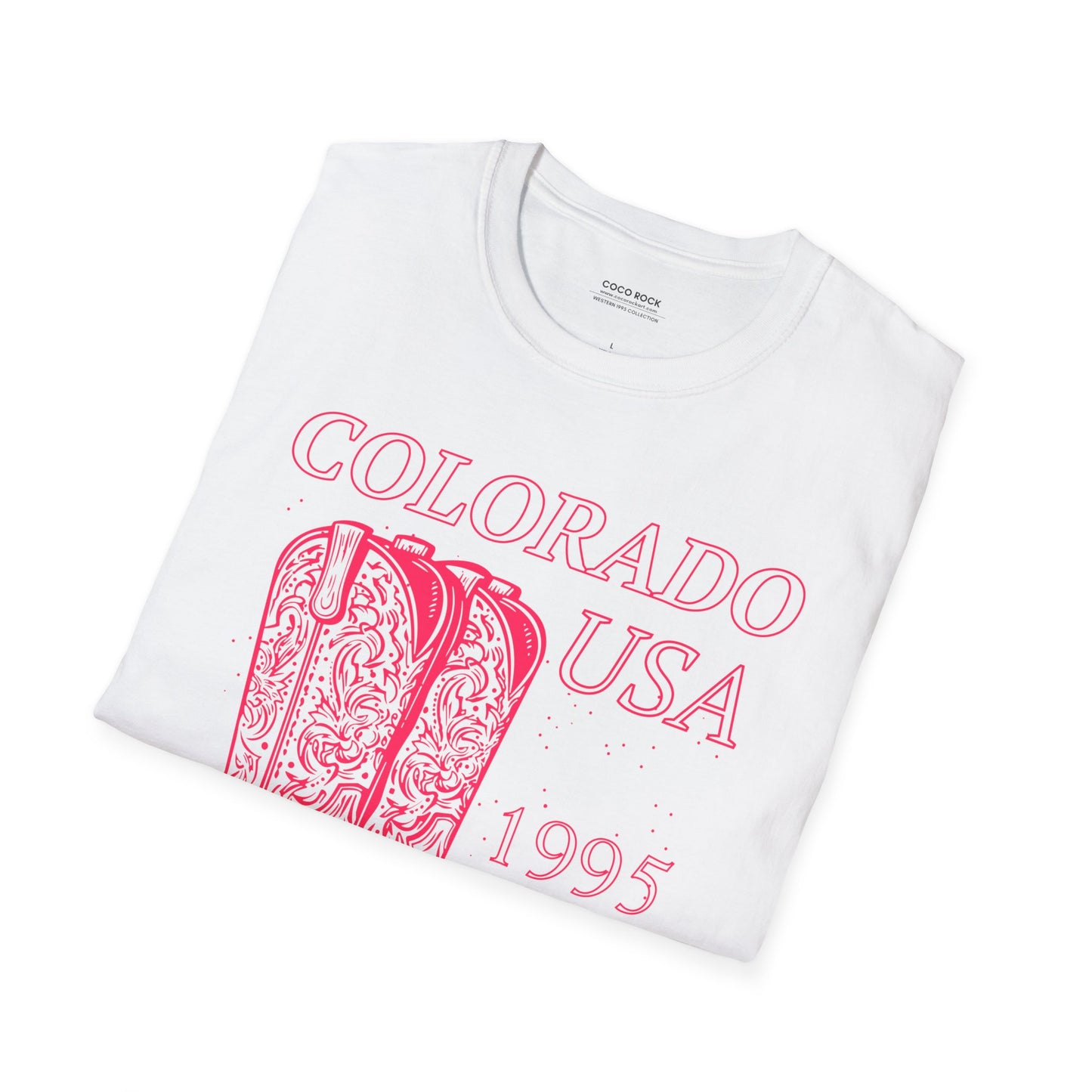 Colorado, USA, Pink Cowboy Boots Graphic T-Shirt, Western 1995 Graphic Tee Collection