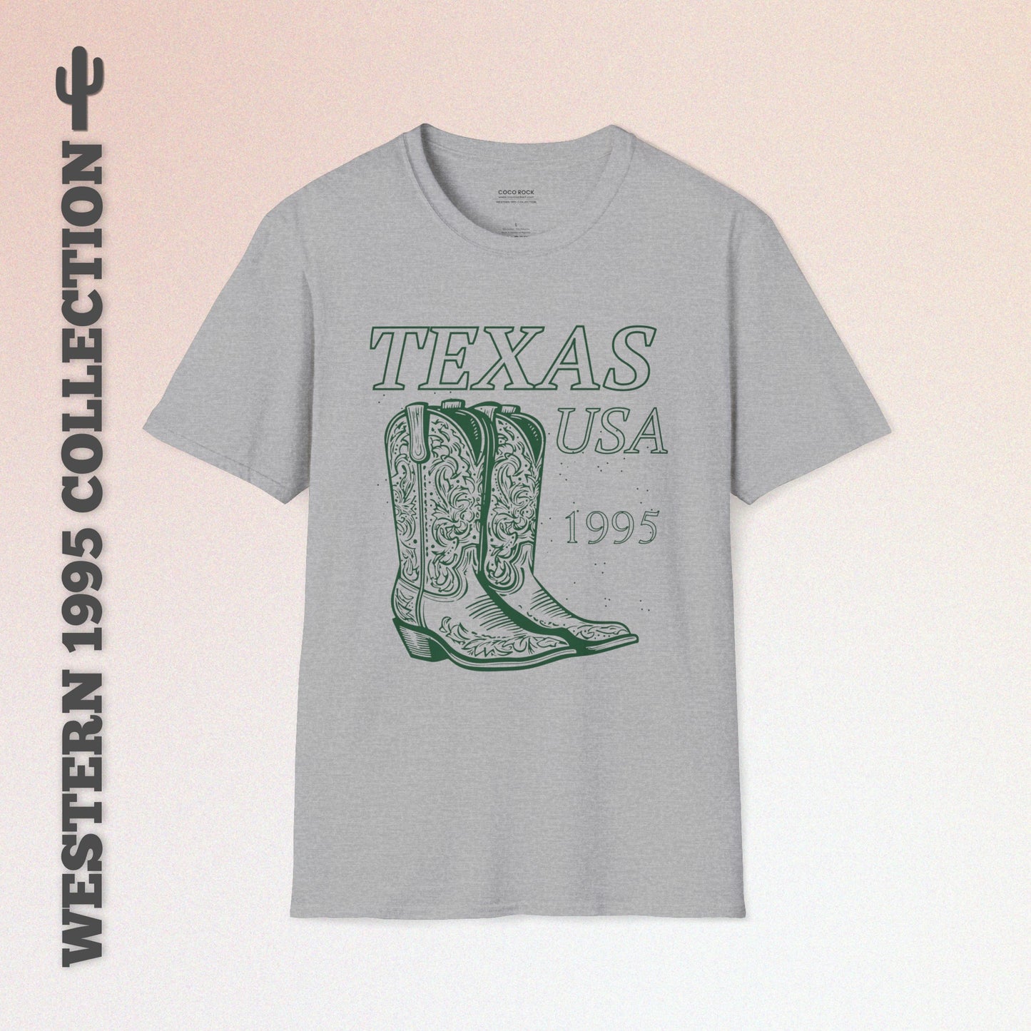 Texas, USA, Cowboy Boots Graphic T-Shirt, Western 1995 Graphic Tee Collection