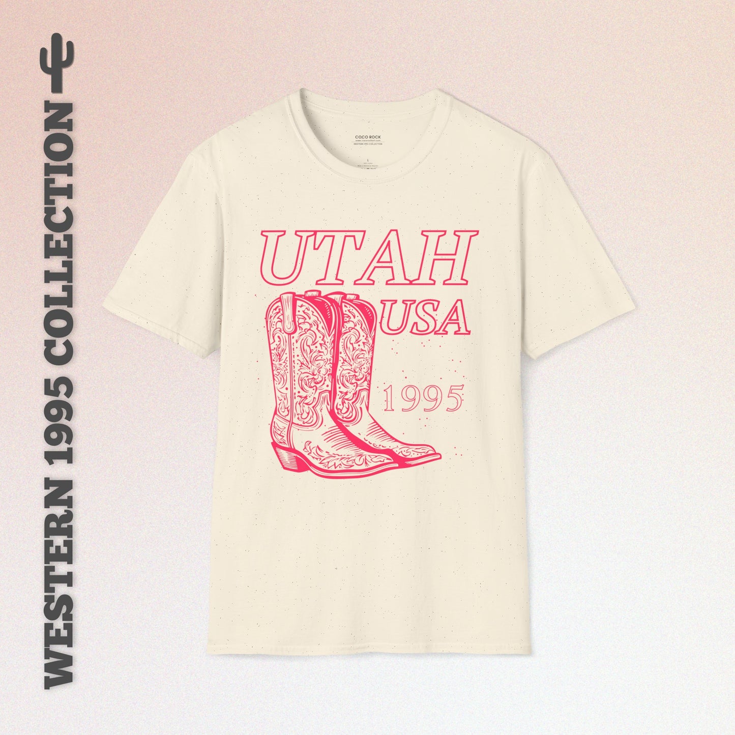 Utah, USA, Pink Cowboy Boots Graphic T-Shirt, Western 1995 Graphic Tee Collection