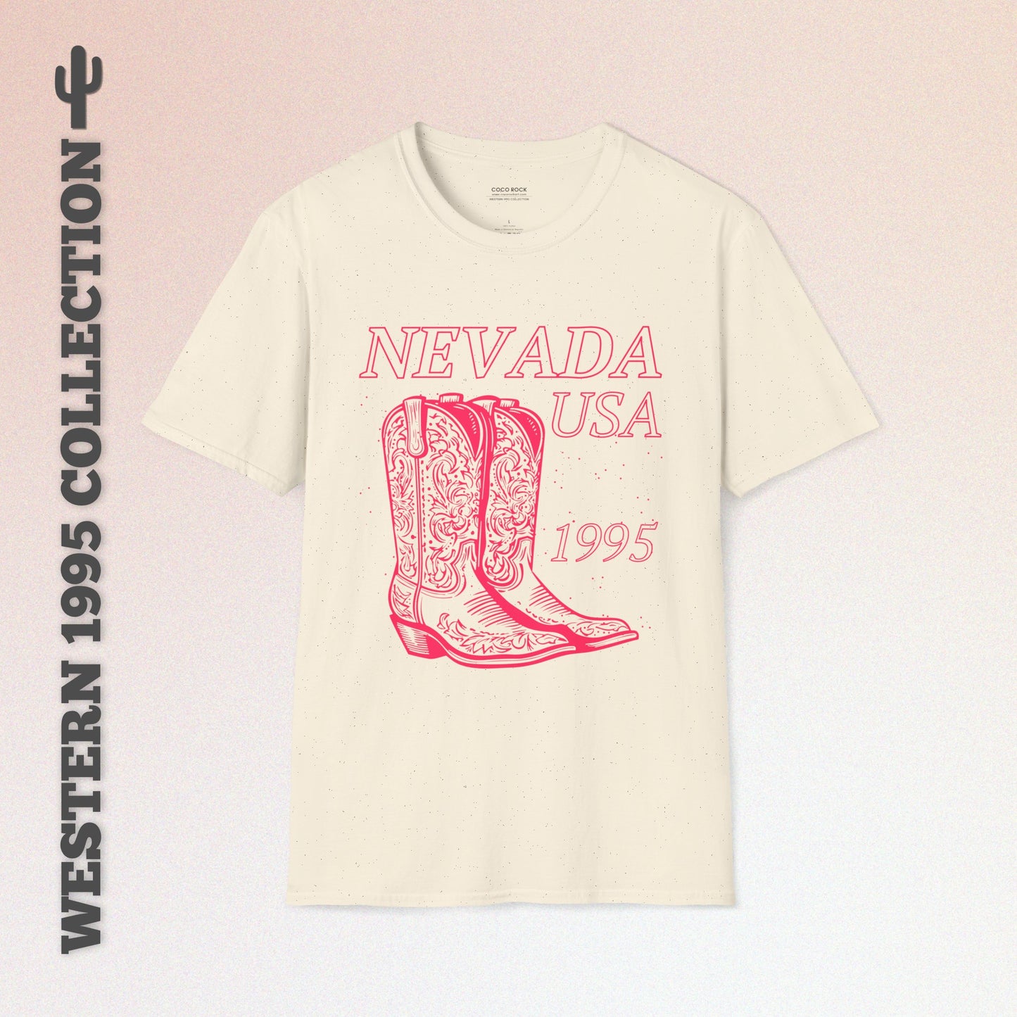 Nevada, USA, Pink Cowboy Boots Graphic T-Shirt, Western 1995 Graphic Tee Collection