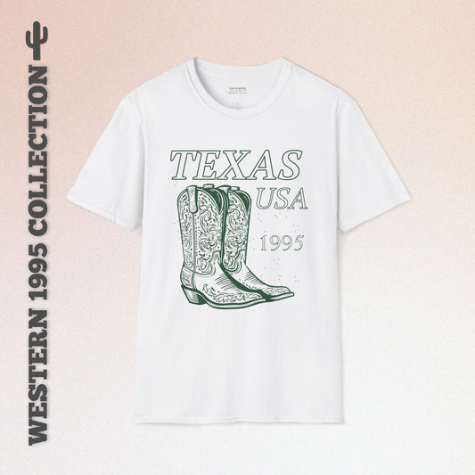 Texas, USA, Cowboy Boots Graphic T-Shirt, Western 1995 Graphic Tee Collection