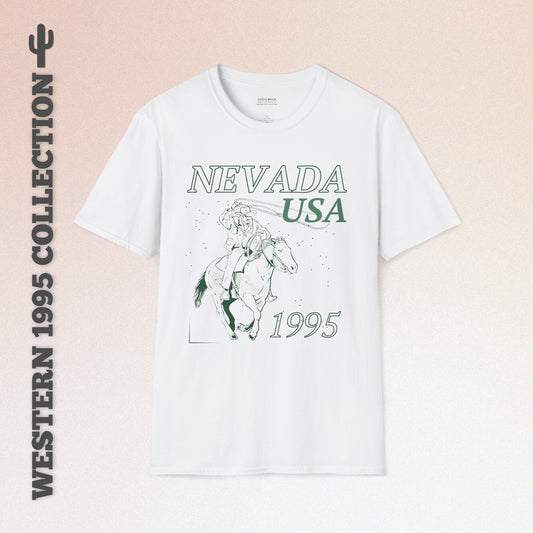 Nevada, USA, Cowboy Lasso Graphic T-Shirt, Western 1995 Graphic Tee Collection