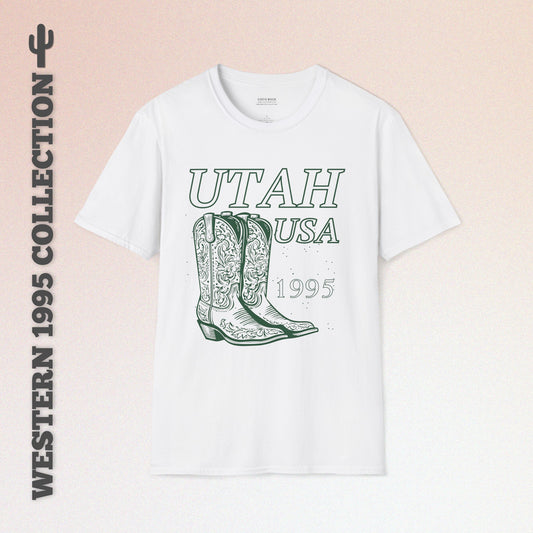 Utah, USA, Cowboy Boots Graphic T-Shirt, Western 1995 Graphic Tee Collection