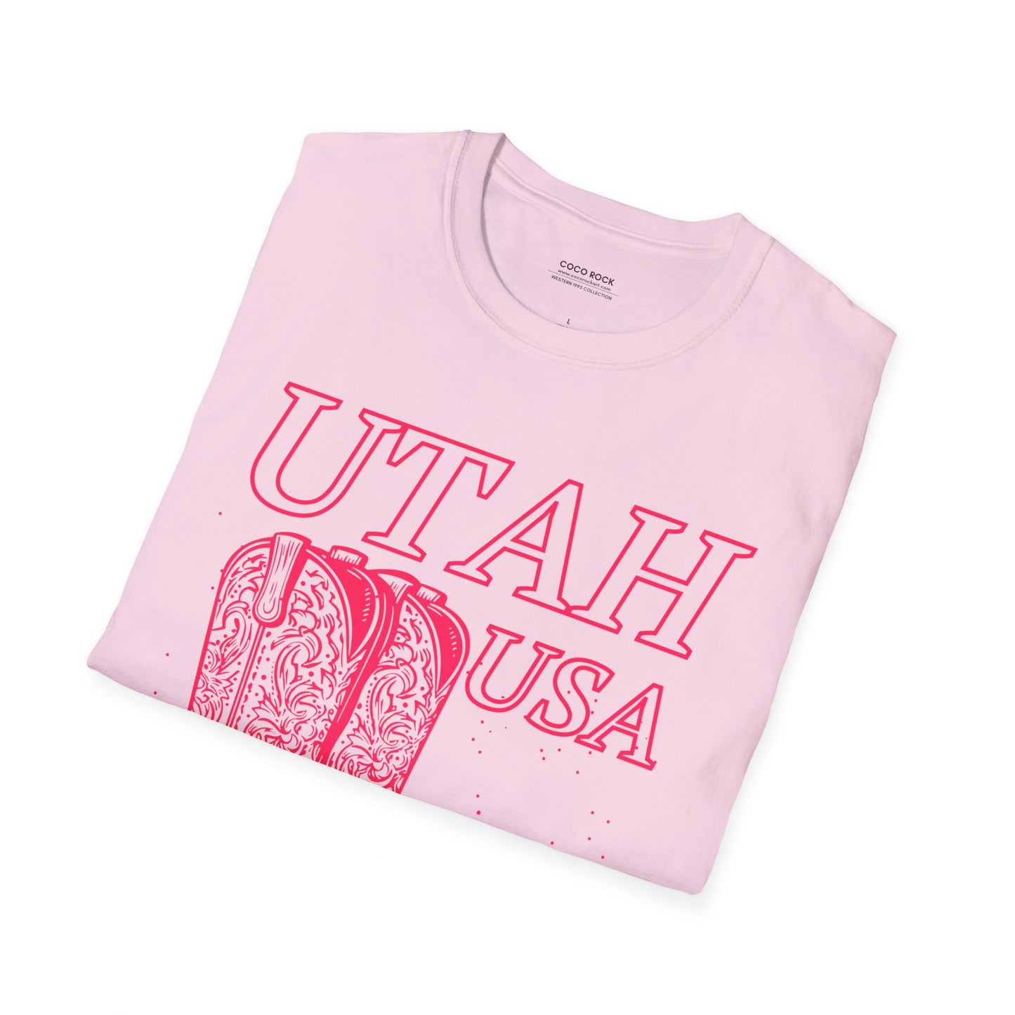 Utah, USA, Pink Cowboy Boots Graphic T-Shirt, Western 1995 Graphic Tee Collection