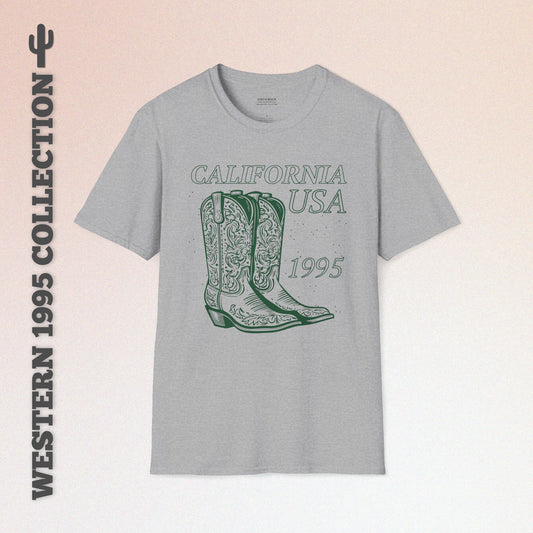 California, USA, Cowboy Boots Graphic T-Shirt, Western 1995 Graphic Tee Collection