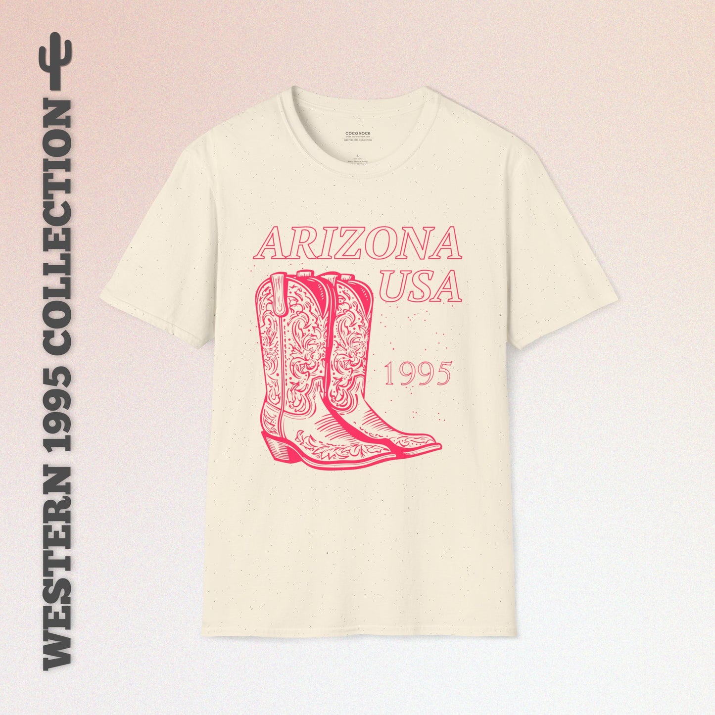 Arizona, USA, Pink Cowboy Boots Graphic T-Shirt, Western 1995 Graphic Tee Collection