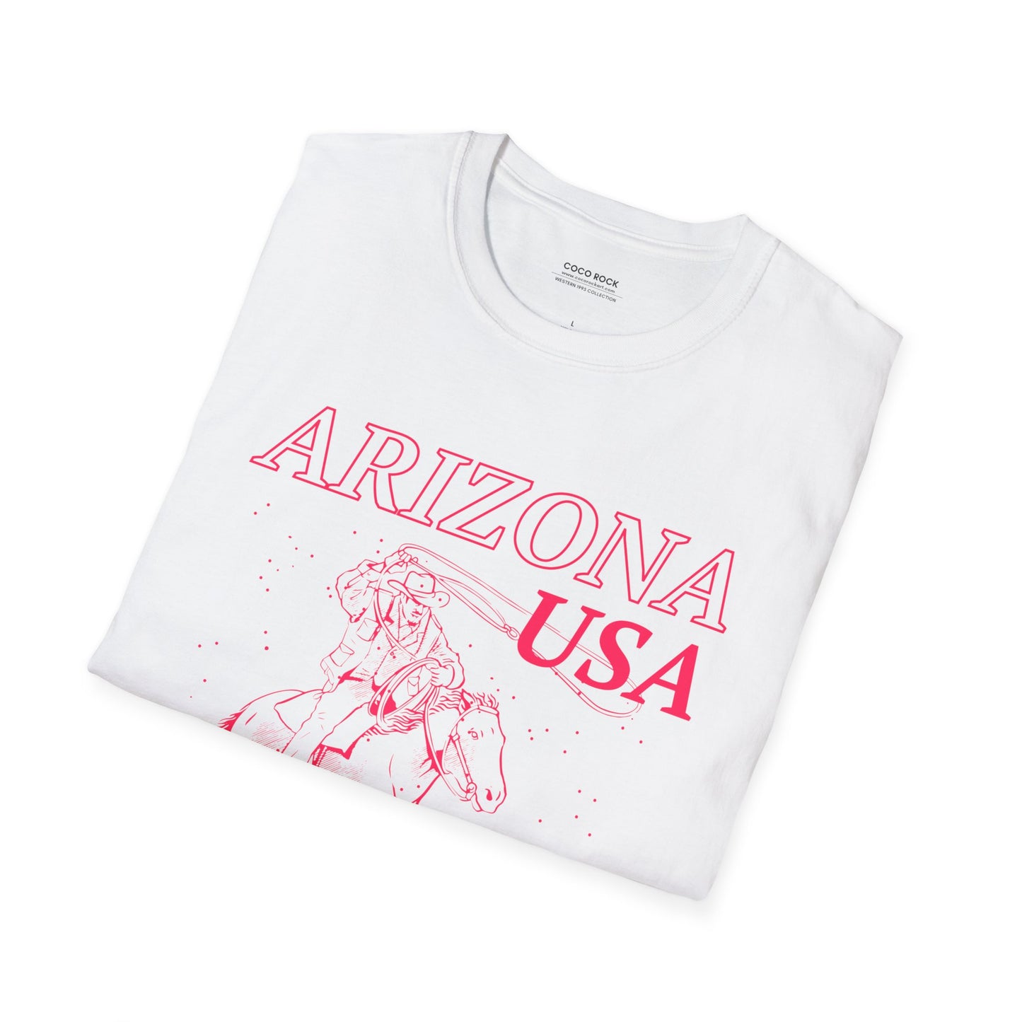 Arizona, USA, Pink Cowboy Lasso Graphic T-Shirt, Western 1995 Graphic Tee Collection