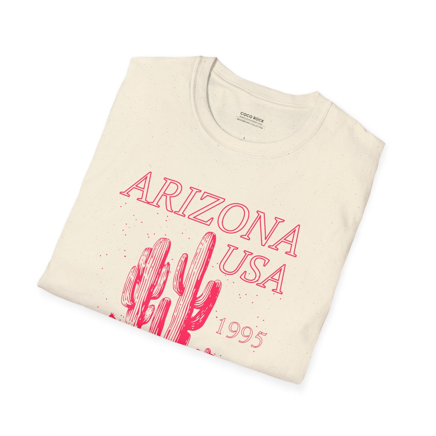 Arizona, USA, Pink Desert Cactus Graphic T-Shirt, Western 1995 Graphic Tee Collection