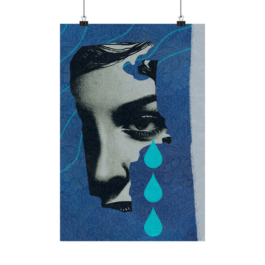 Eclectic Mixed Media Art - Blue Crying Face - Matte Vertical Posters