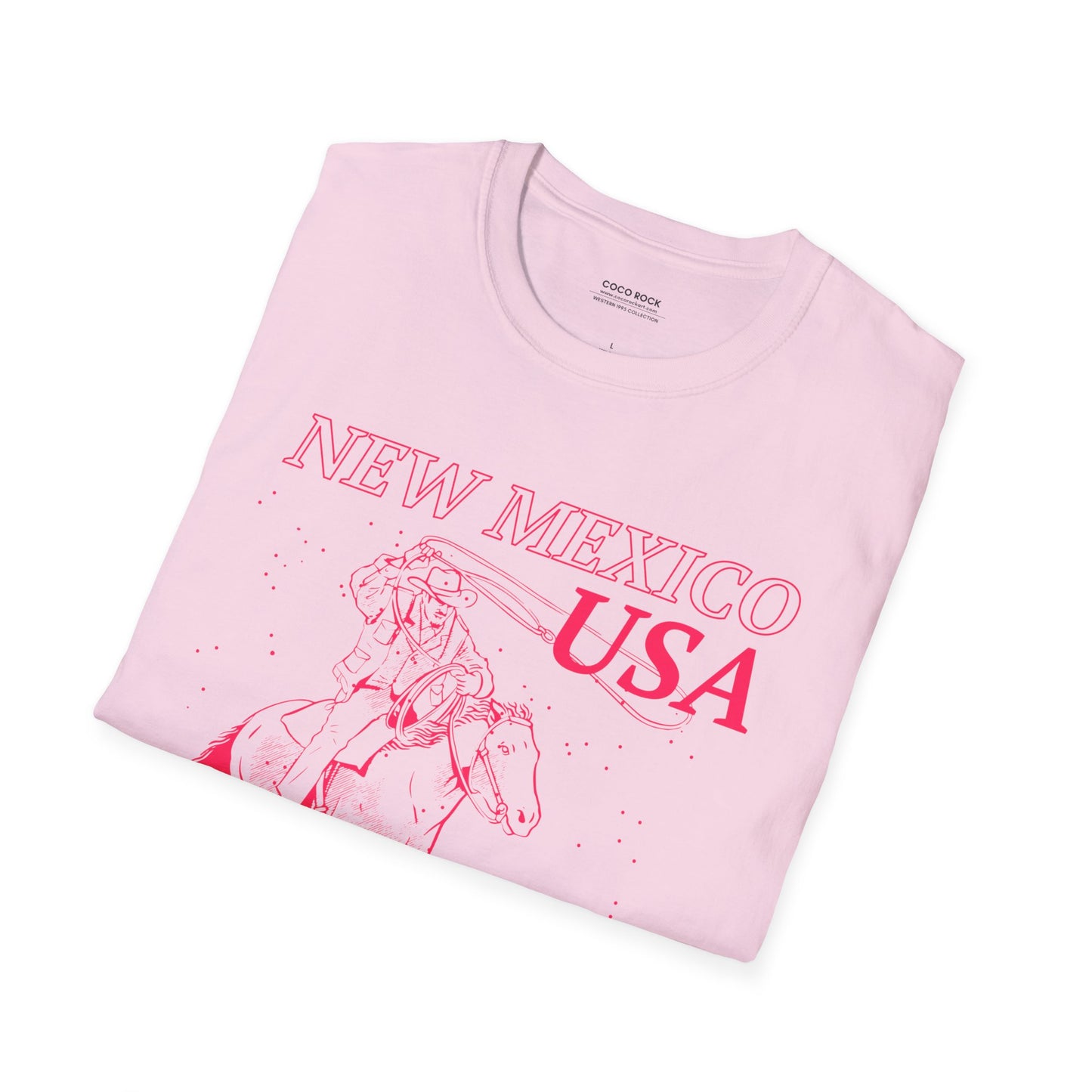 New Mexico, USA, Pink Cowboy Lasso Graphic T-Shirt, Western 1995 Graphic Tee Collection