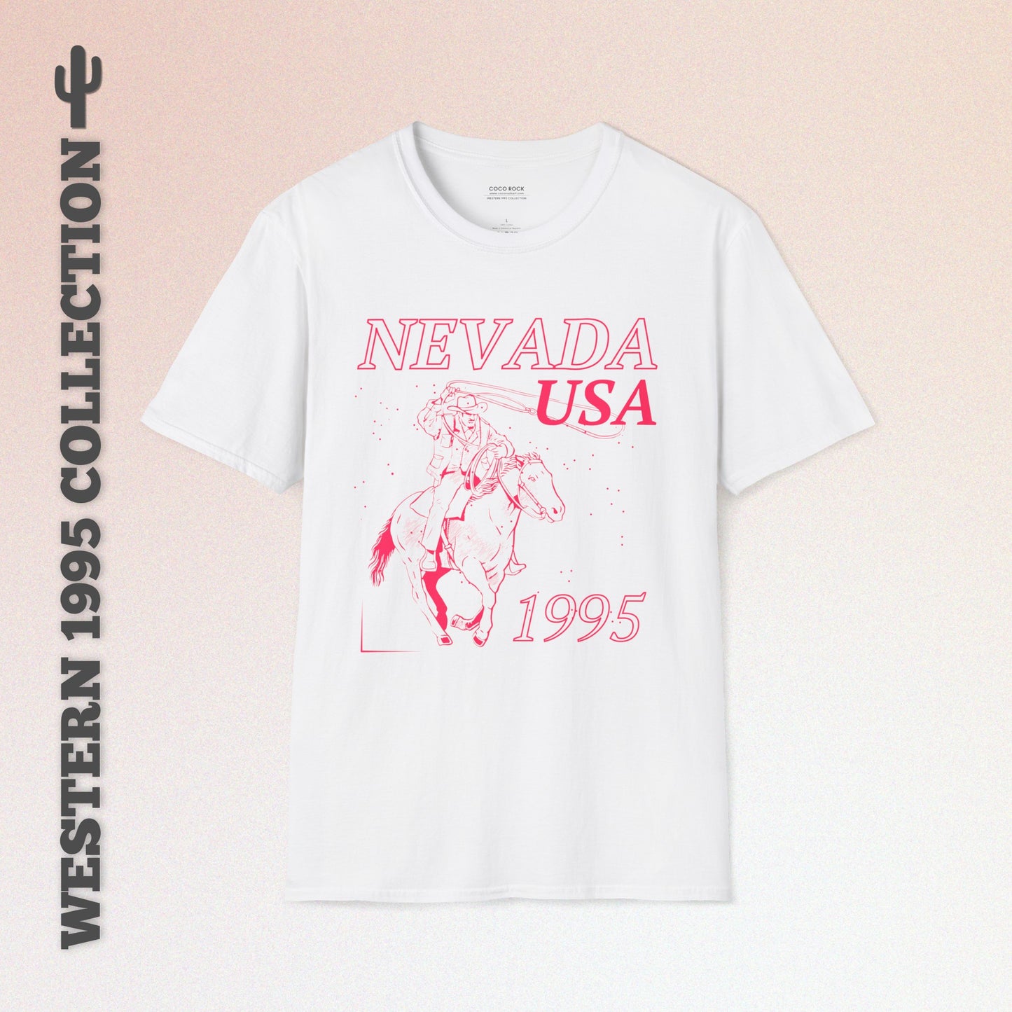 Nevada, USA, Pink Cowboy Lasso Graphic T-Shirt, Western 1995 Graphic Tee Collection