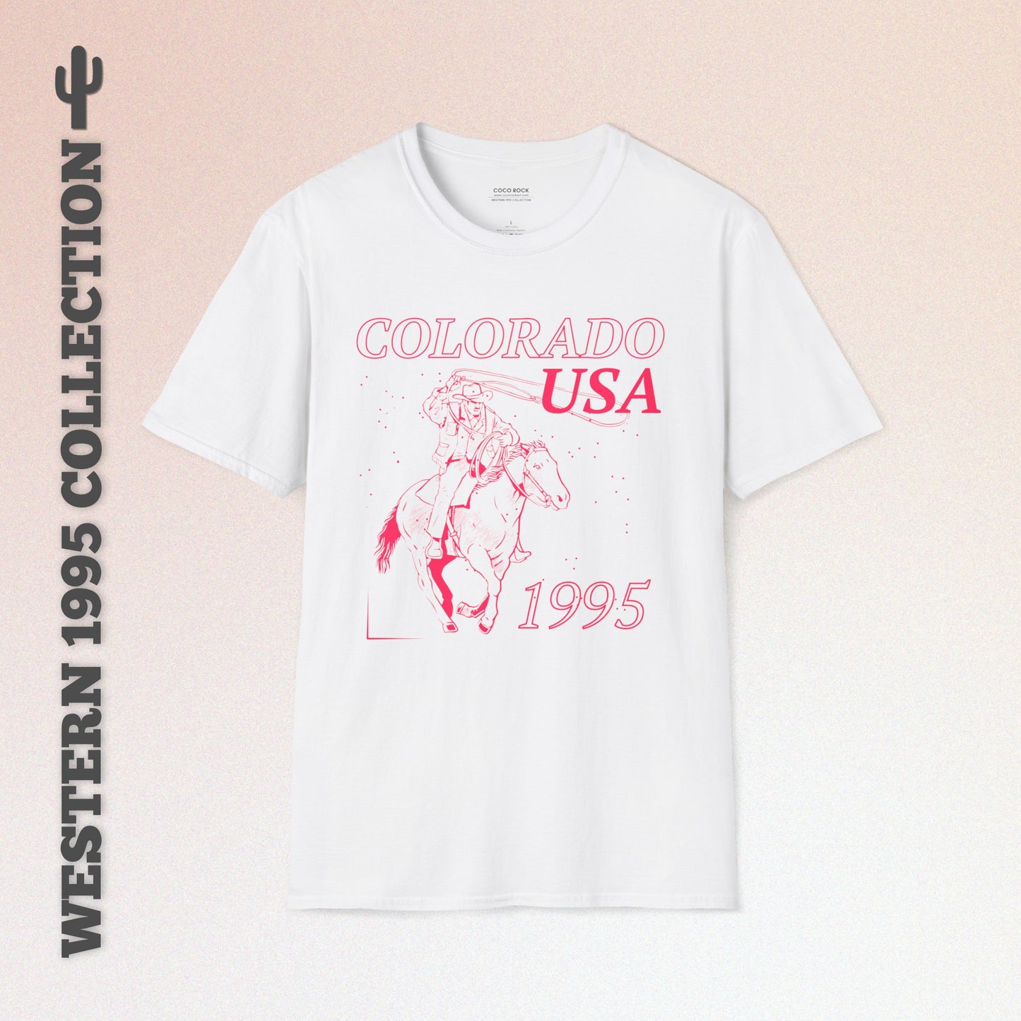 Colorado, USA, Pink Cowboy Lasso Graphic T-Shirt, Western 1995 Graphic Tee Collection