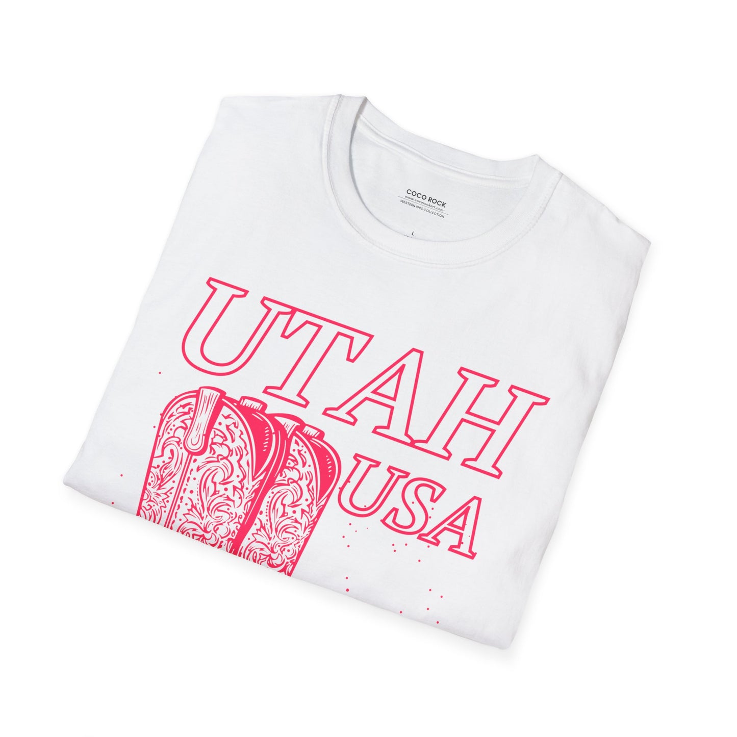 Utah, USA, Pink Cowboy Boots Graphic T-Shirt, Western 1995 Graphic Tee Collection