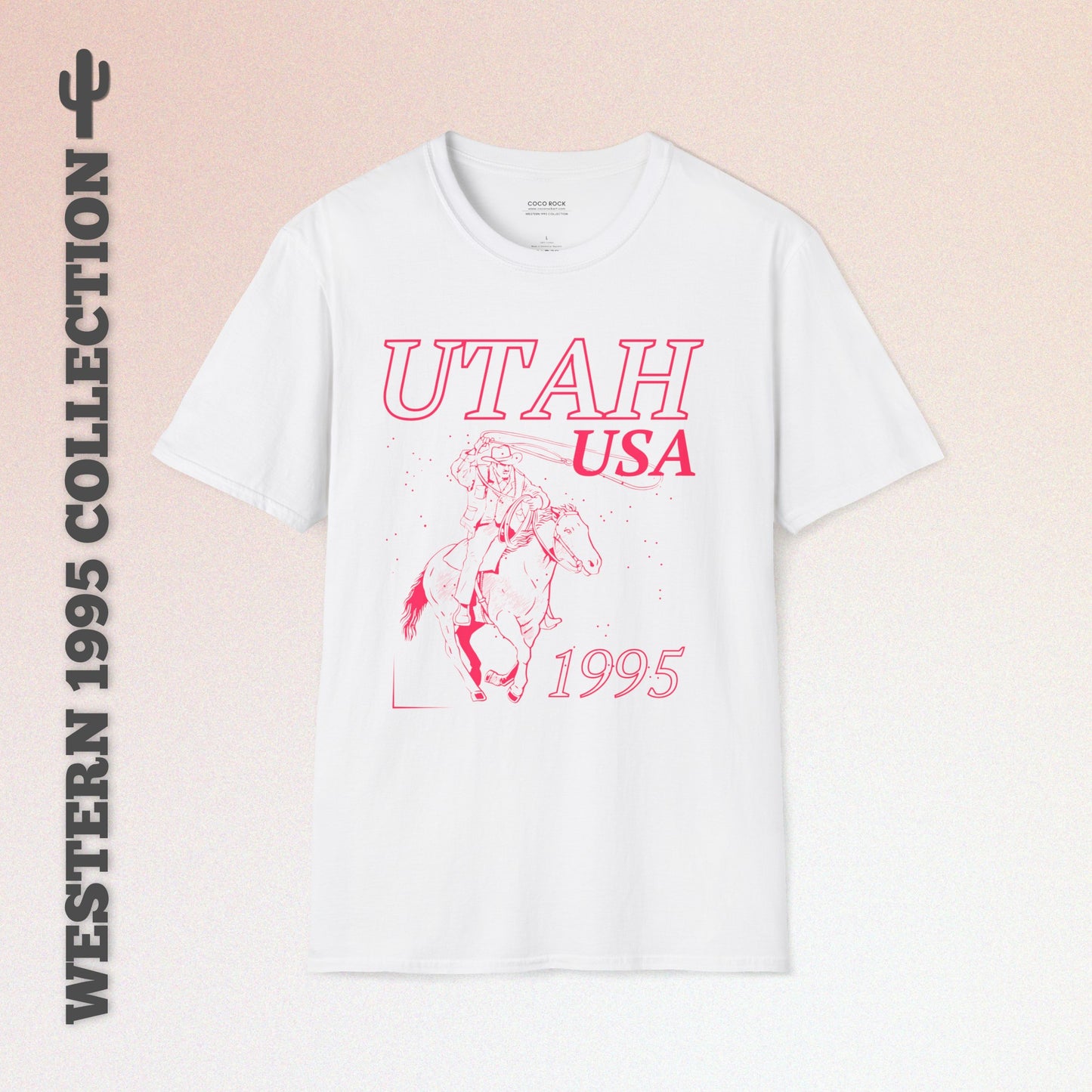 Utah, USA, Pink Cowboy Lasso Graphic T-Shirt, Western 1995 Graphic Tee Collection