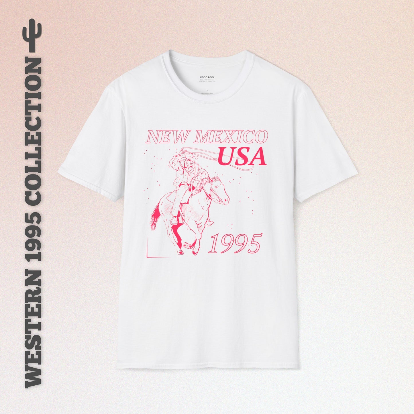 New Mexico, USA, Pink Cowboy Lasso Graphic T-Shirt, Western 1995 Graphic Tee Collection