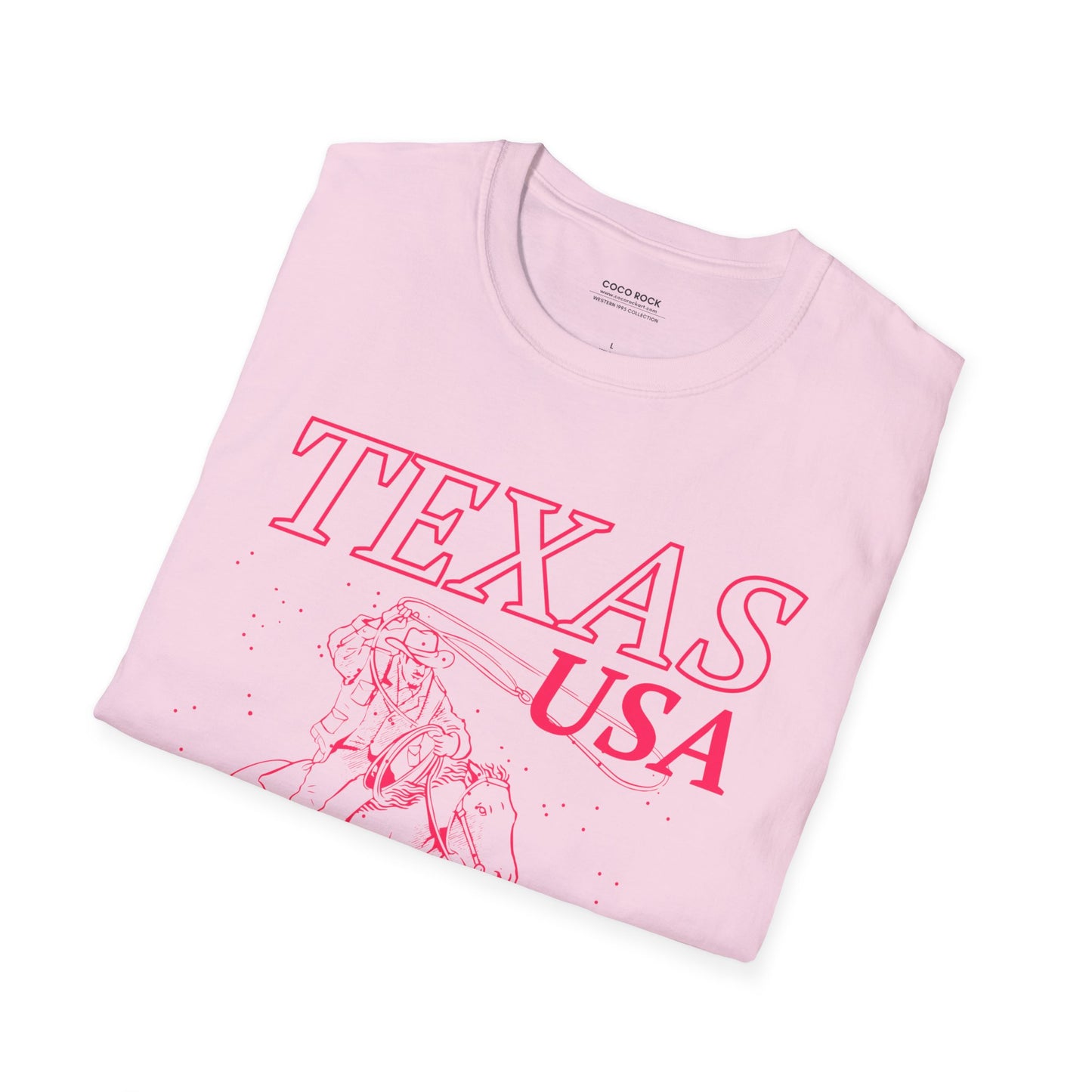 Texas, USA, Pink Cowboy Lasso Graphic T-Shirt, Western 1995 Graphic Tee Collection