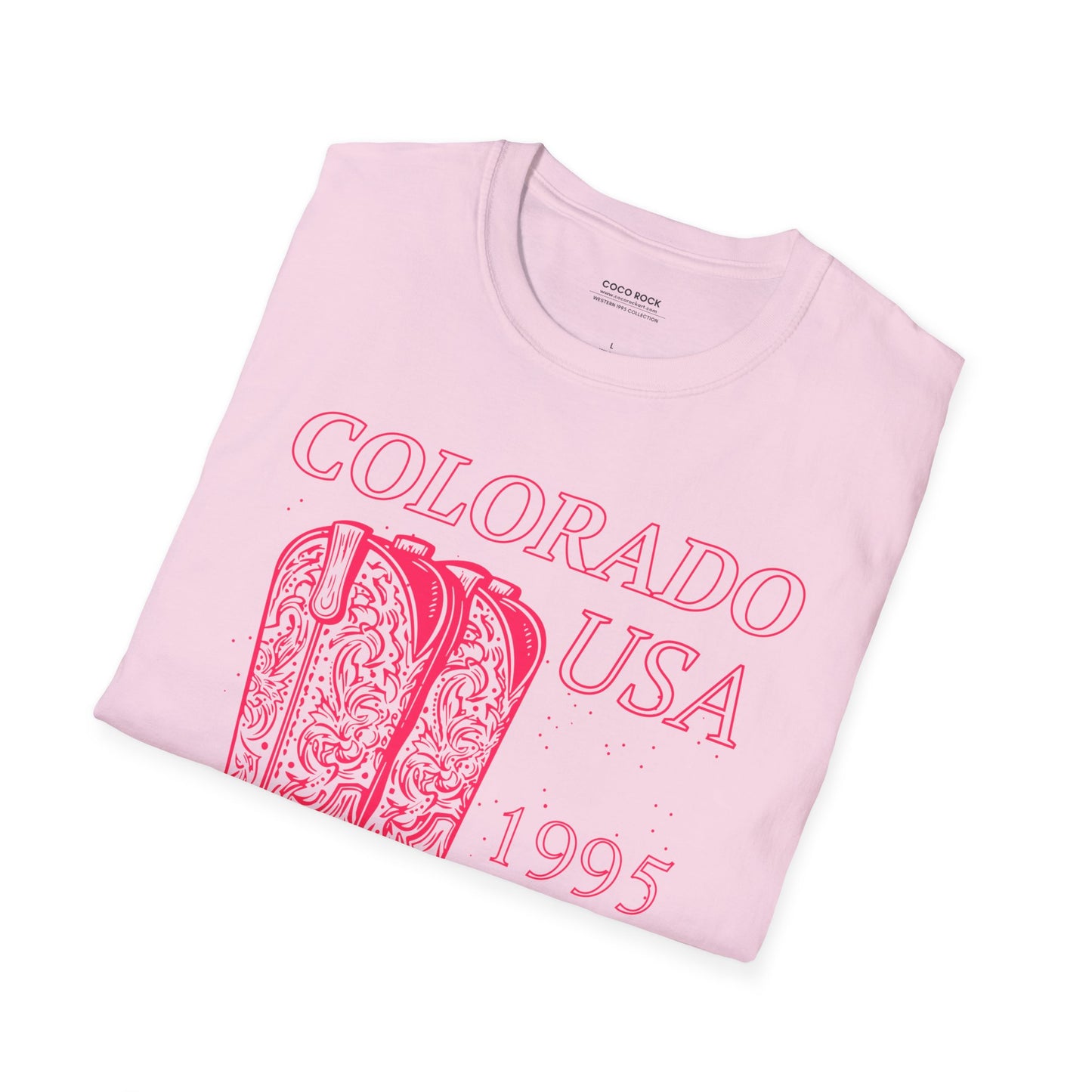 Colorado, USA, Pink Cowboy Boots Graphic T-Shirt, Western 1995 Graphic Tee Collection