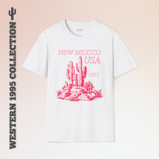 New Mexico, USA, Pink Desert Cactus Graphic T-Shirt, Western 1995 Graphic Tee Collection