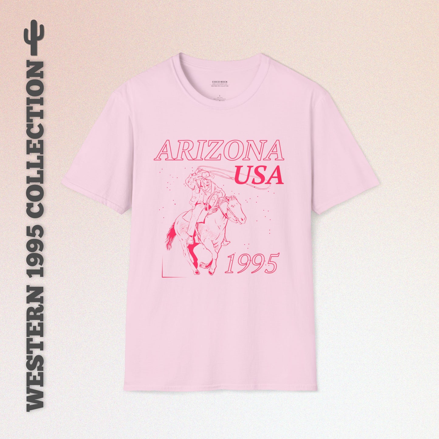 Arizona, USA, Pink Cowboy Lasso Graphic T-Shirt, Western 1995 Graphic Tee Collection