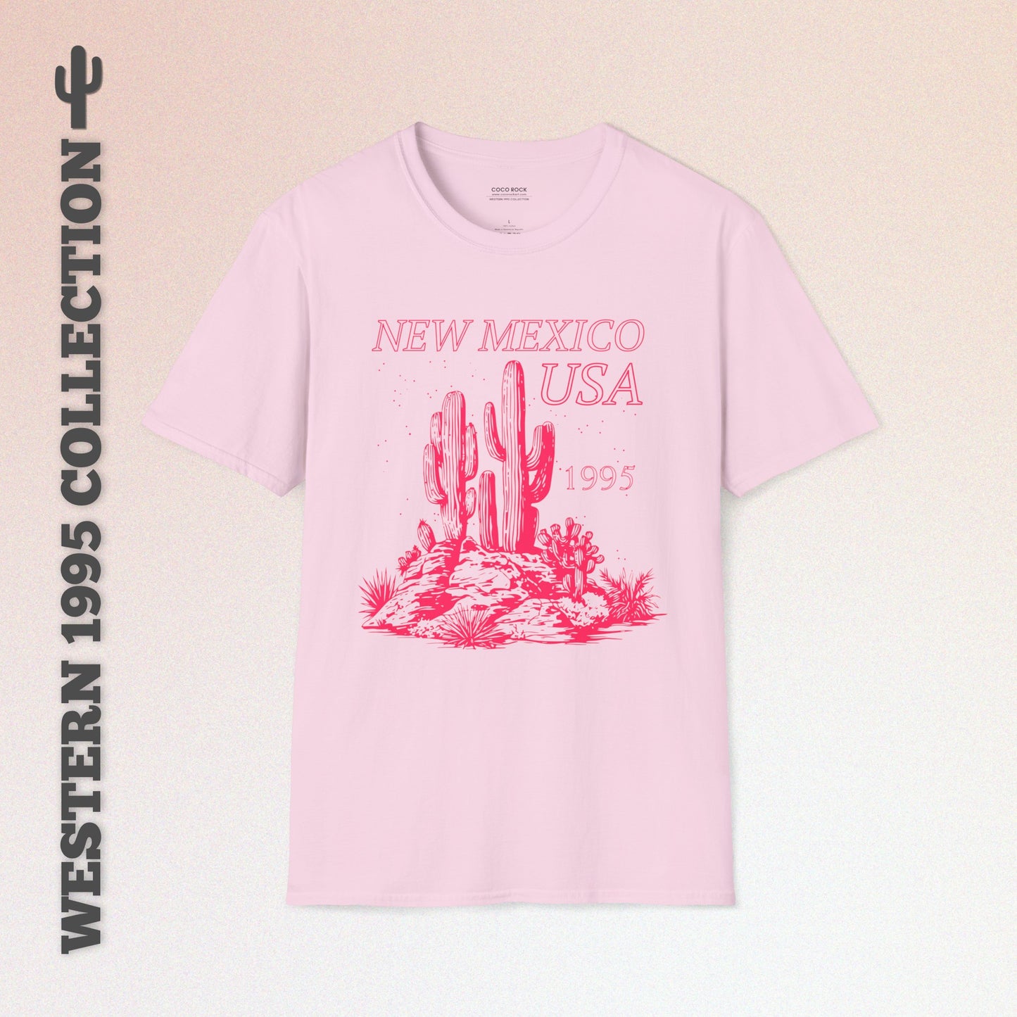 New Mexico, USA, Pink Desert Cactus Graphic T-Shirt, Western 1995 Graphic Tee Collection