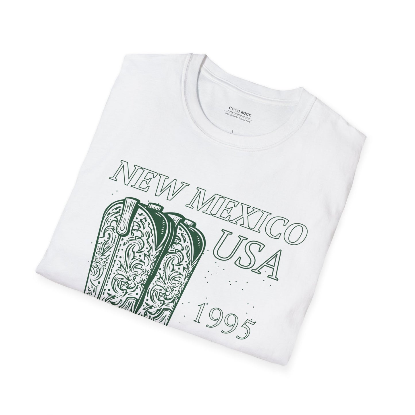 New Mexico, USA, Green Cowboy Boots Graphic T-Shirt, Western 1995 Graphic Tee Collection