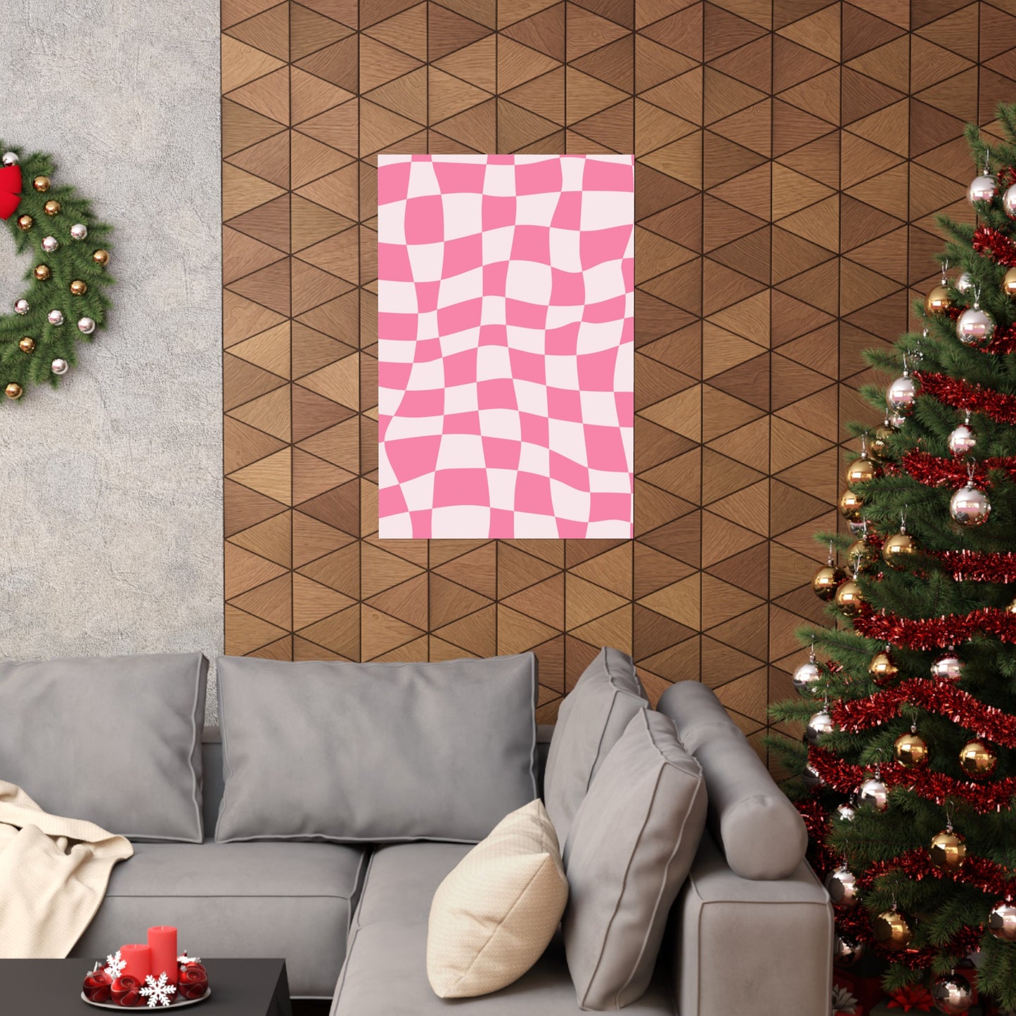 Pop Pink Wall Art - White and Pink Checker Pattern - Matte Vertical Posters